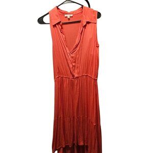 Nine Britton Sleeveless Tiered Coral Maxi Dress Collar Detail M